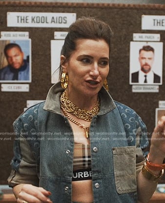 Maya's plaid bralette and denim shirt jacket on The Studio