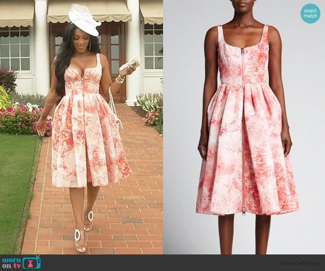 McQueen Coral Print Zip-Front Pleated Midi Dress worn by Porsha Williams on The Real Housewives of Atlanta