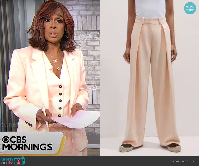 Me + Em Lightweight Tailored Exaggerated Tapered Trouser in Peach Sorbet worn by Gayle King on CBS Mornings