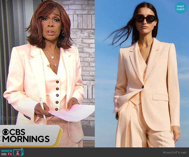 Me + Em Lightweight Tailored Blazer in Peach Sorbet worn by Gayle King on CBS Mornings