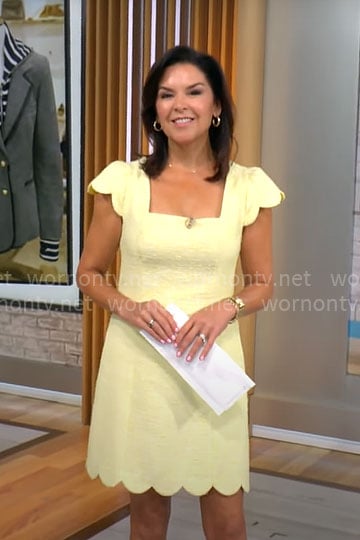 Meg Oliver's yellow scalloped tweed dress on CBS Mornings