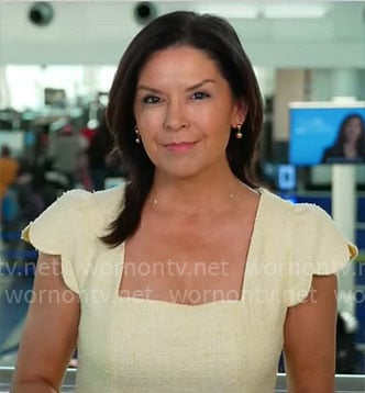 Meg Oliver’s yellow scalloped tweed dress on CBS Mornings