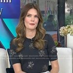 Meghann Fahy’s grey embellished sweater and white skirt on Today