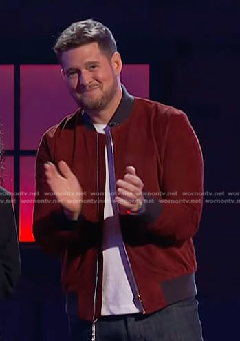 Michael Bublé’s red suede bomber jacket on The Voice