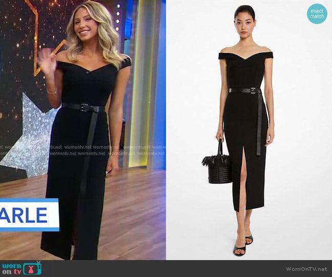 Michael Kors Collection Stretch Bouclé Crepe Off-The-Shoulder Sheath Dress worn by Alix Earle on Good Morning America
