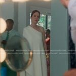 Michaela’s white one shoulder gown on Sirens