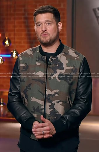 Michael Bublé's Camouflage leather bomber jacket on The Voice