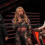 Mikaela Shiffrin’s black floral cropped shirt and skirt on The Voice