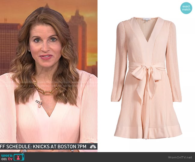 Milly Liv Pleated Belted Minidress in Beige worn by Jen Maxfield on Today