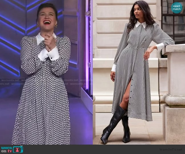 Mint Velvet Heart Print Midi Shirt Dress worn by Kelly Clarkson on The Kelly Clarkson Show