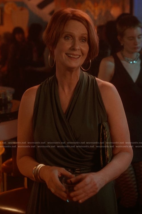 Miranda's green wrap jumpsuit on And Just Like That