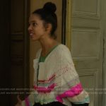 Mishi’s white distressed cardigan on Etoile