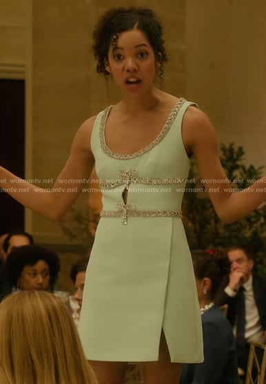 Mishi’s mint bow embellished mini dress on Etoile