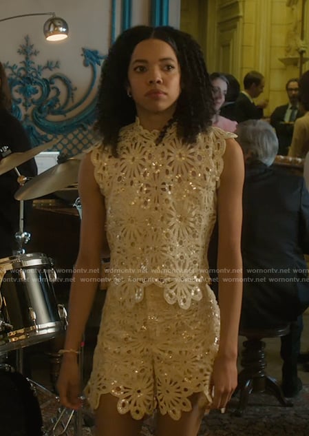 Mishi's white metallic lace top and shorts on Etoile