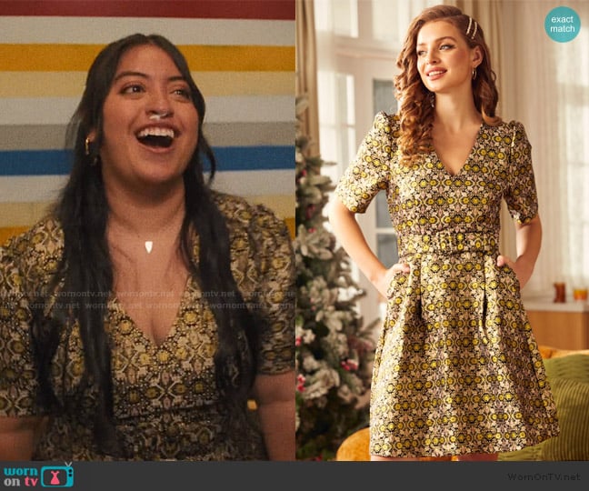 Modcloth Cocktails At Golden Hour Fit-And-Flare Dress worn by Petra (Keyla Monterroso Mejia) on The Studio