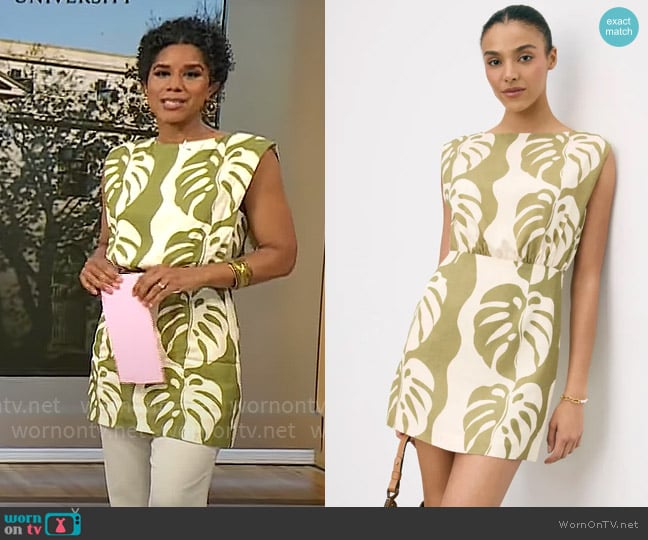 Mon Renn Midsummer Palm Mini Dress worn by Adriana Diaz on CBS Mornings