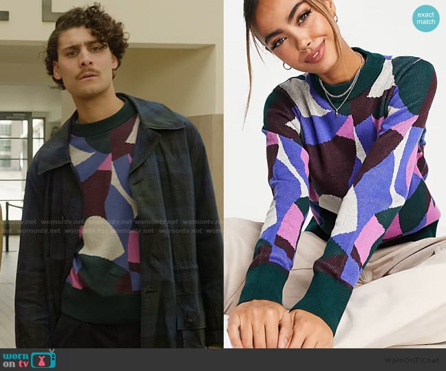 Monki Knitted Sweater in Multi Abstract Print Sweater worn by Gabin Roux (Ivan du Pontavice) on Etoile