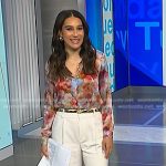 Morgan’s floral print blouse and white wide-leg pants on NBC News Daily