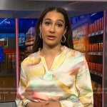 Morgan’s watercolor blouse and white tie waist pants on NBC News Daily