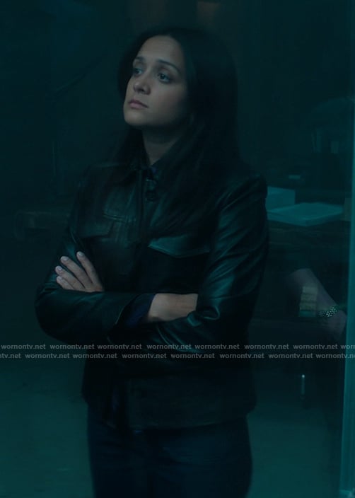 Nadia's black leather jacket on You