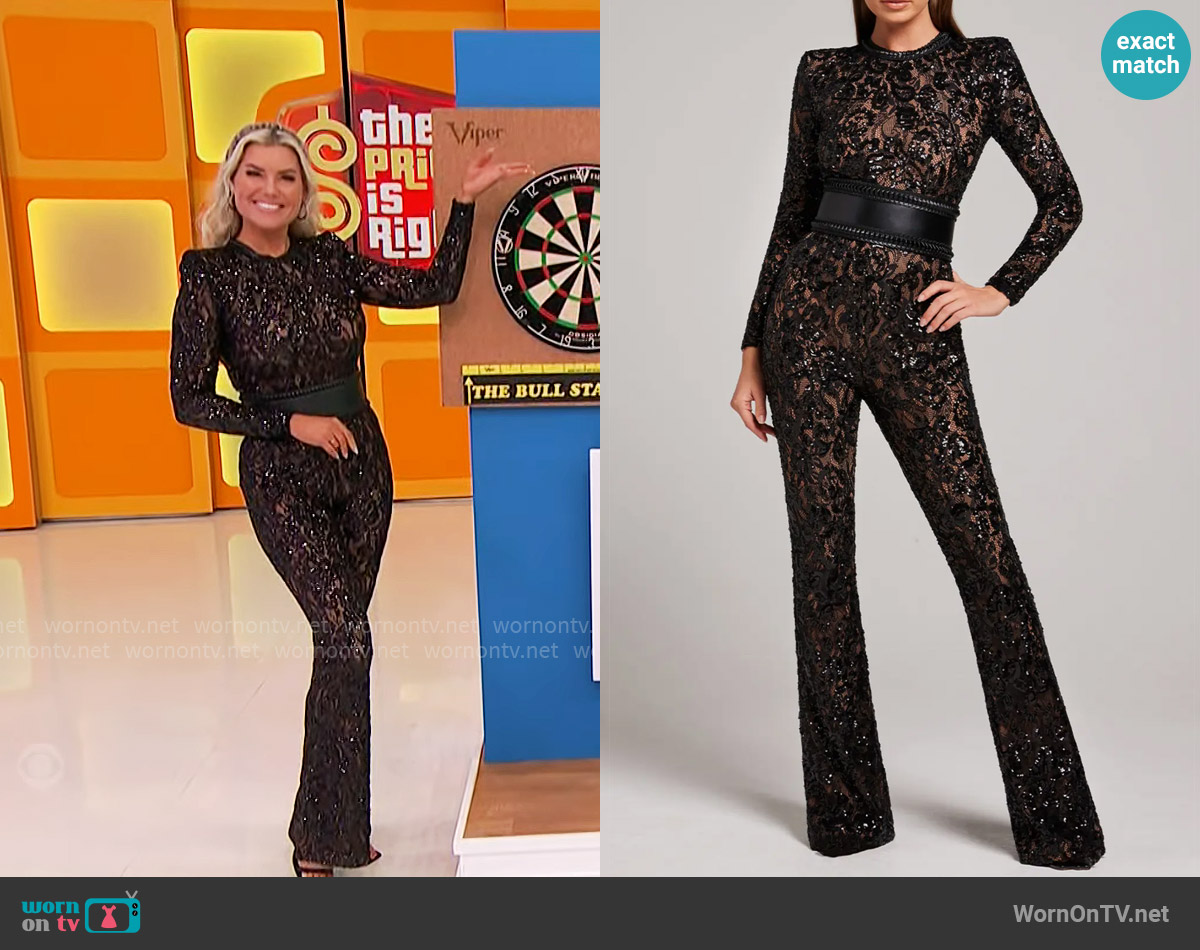 Nadine Merabi Bella Long Sleeve Beaded Lace Jumpsuit worn by Rachel Reynolds on The Price is Right