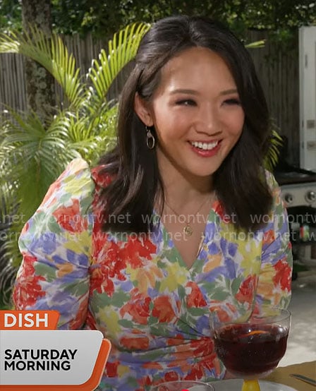 Nancy Chen’s floral wrap dress on CBS Mornings