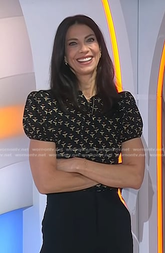 Natalie's black bee print puff sleeve blouse on Today