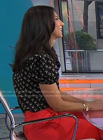 Natalie’s black bee print puff sleeve blouse on Today