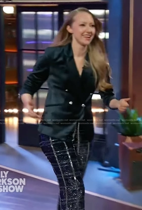 Natasha Hodgson's satin blazer and pants on The Kelly Clarkson Show