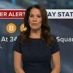 Heather’s navy gathered dress on Good Morning America