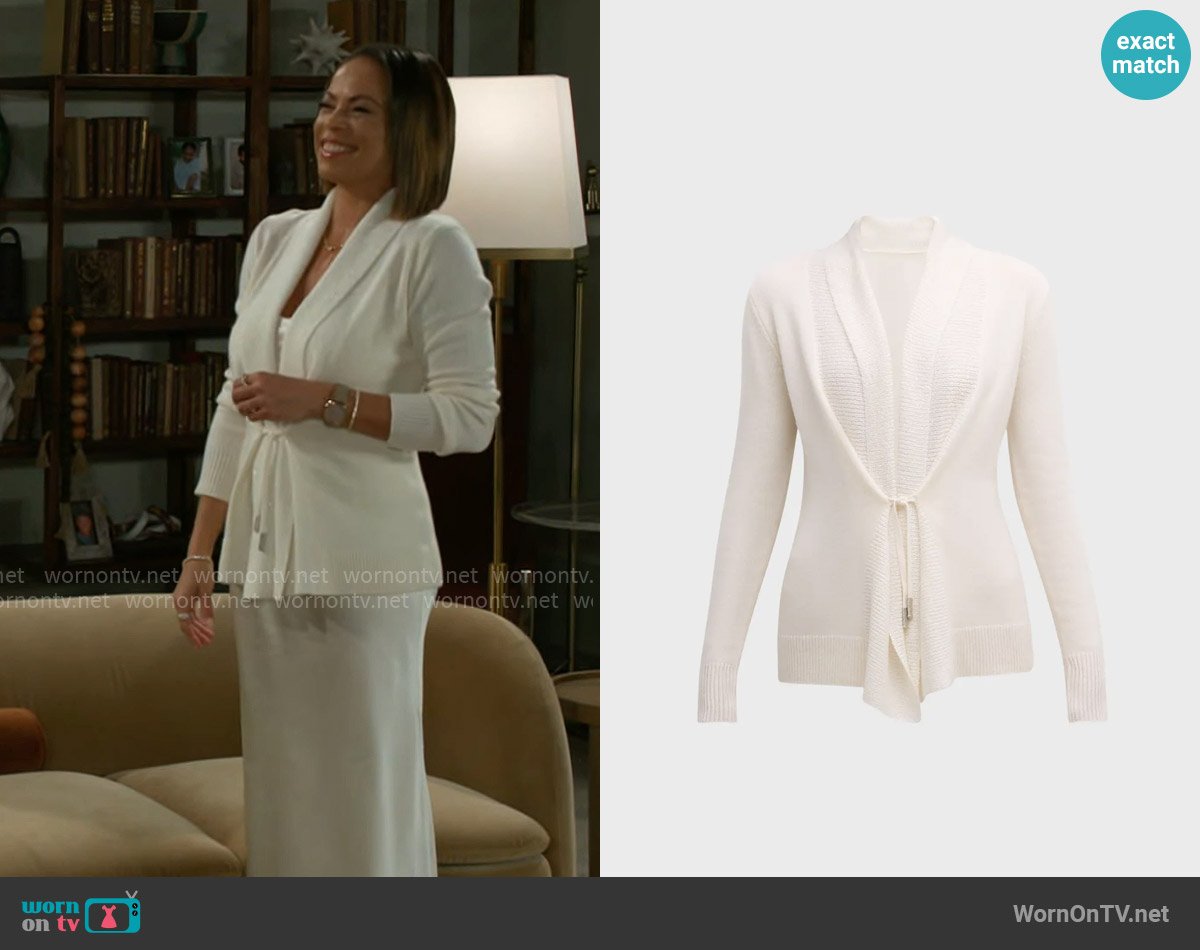 Neiman Marcus Cashmere Collection Cashmere Sequined Front Tie Cardigan worn by Nicole Dupree Richardson (Daphnee Duplaix) on Beyond the Gates