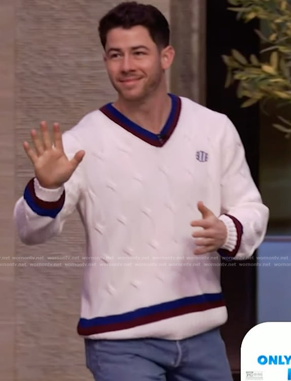 Nick Jonas’s white sweater on Live with Kelly and Mark
