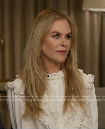 Nicole Kidman’s white ruffle trim blouse on Good Morning America