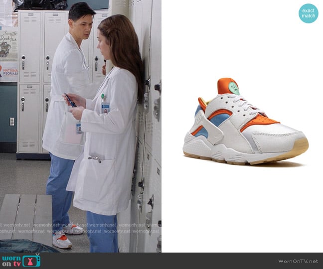 Nike Air Huarache Sneakers in White Orange Blue worn by Benson Kwan (Harry Shum Jr.) on Greys Anatomy