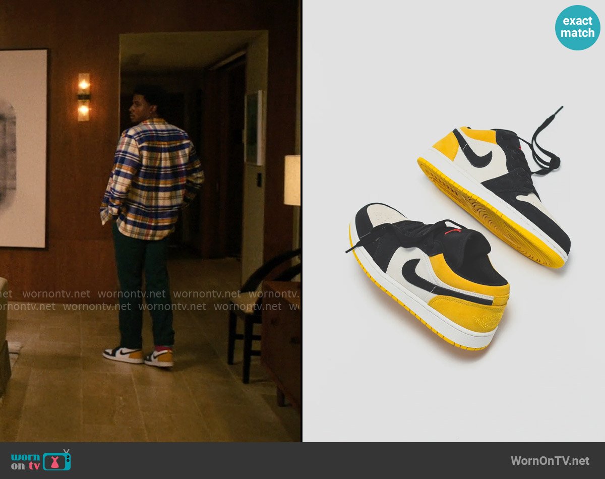 Nike Air 1 Low in Sail / Gym Red / University Gold / Black worn by Justin Edwards (Michael Cooper Jr.) on Forever