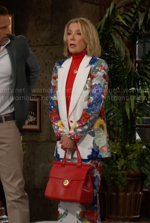 Nikki’s white floral suit on The Young and the Restless