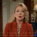 Nikki’s orange wrap front suit on The Young and the Restless