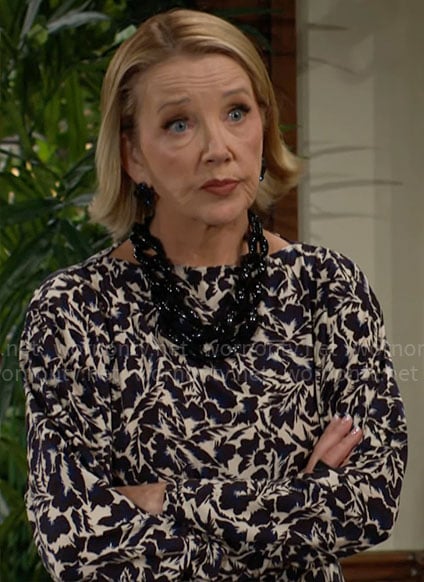 Nikki’s printed blouse and skirt set on The Young and the Restless
