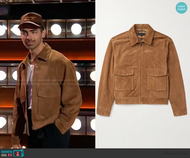 Nili Lotan Majorca Suede Trucker Jacket worn by Joe Jonas on The Kelly Clarkson Show
