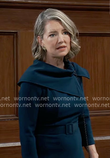 Nina's dark green dress with foldover neckline on General Hospital