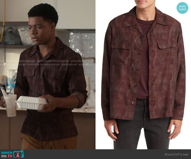 NN07 Daniel 5177 Jacquard Button-Up Shirt in Wine Check worn by Harry Grant (Elijah M. Cooper) on 9-1-1