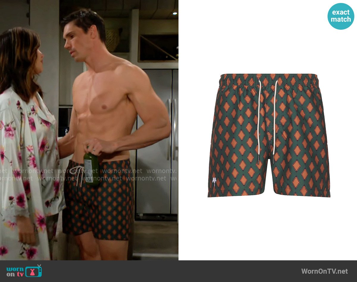 OAS Smokin Rustic Swim Shorts worn by Dr. John Finnegan (Tanner Novlan) on The Bold and the Beautiful