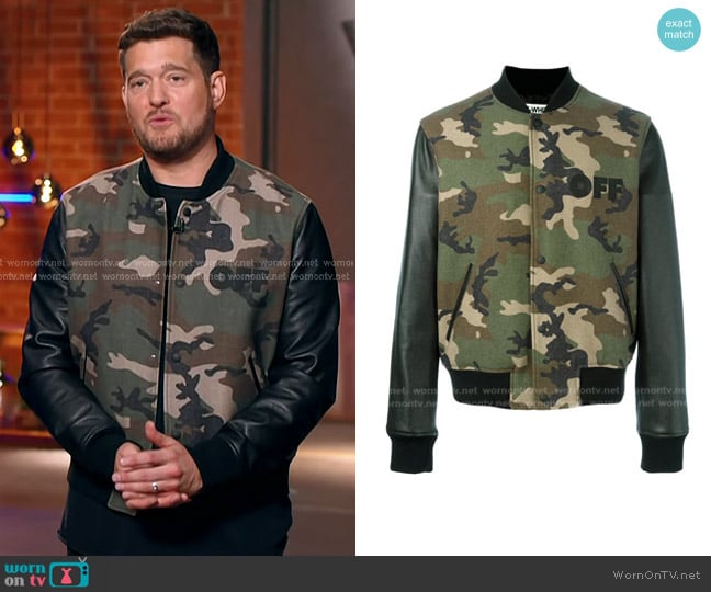 Off-White Camouflage Print Bomber Jacket worn by Michael Bublé on The Voice