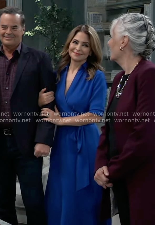 Olivia's blue wrap midi dress on General Hospital