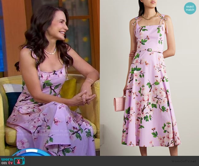 Oscar de la Renta Tank Bow Detail Cherry Blossom Poplin Dress worn by Kristin Davis on Good Morning America