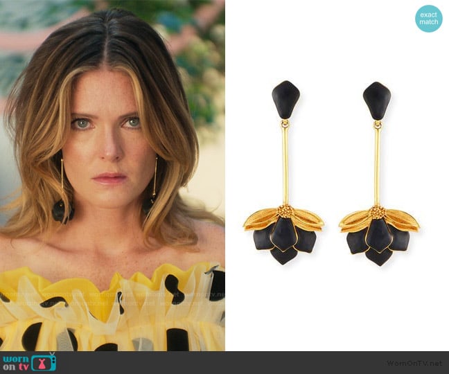 Oscar de la Renta Wild Lotus Clip-On Drop Earrings worn by Devon DeWitt (Meghann Fahy) on Sirens
