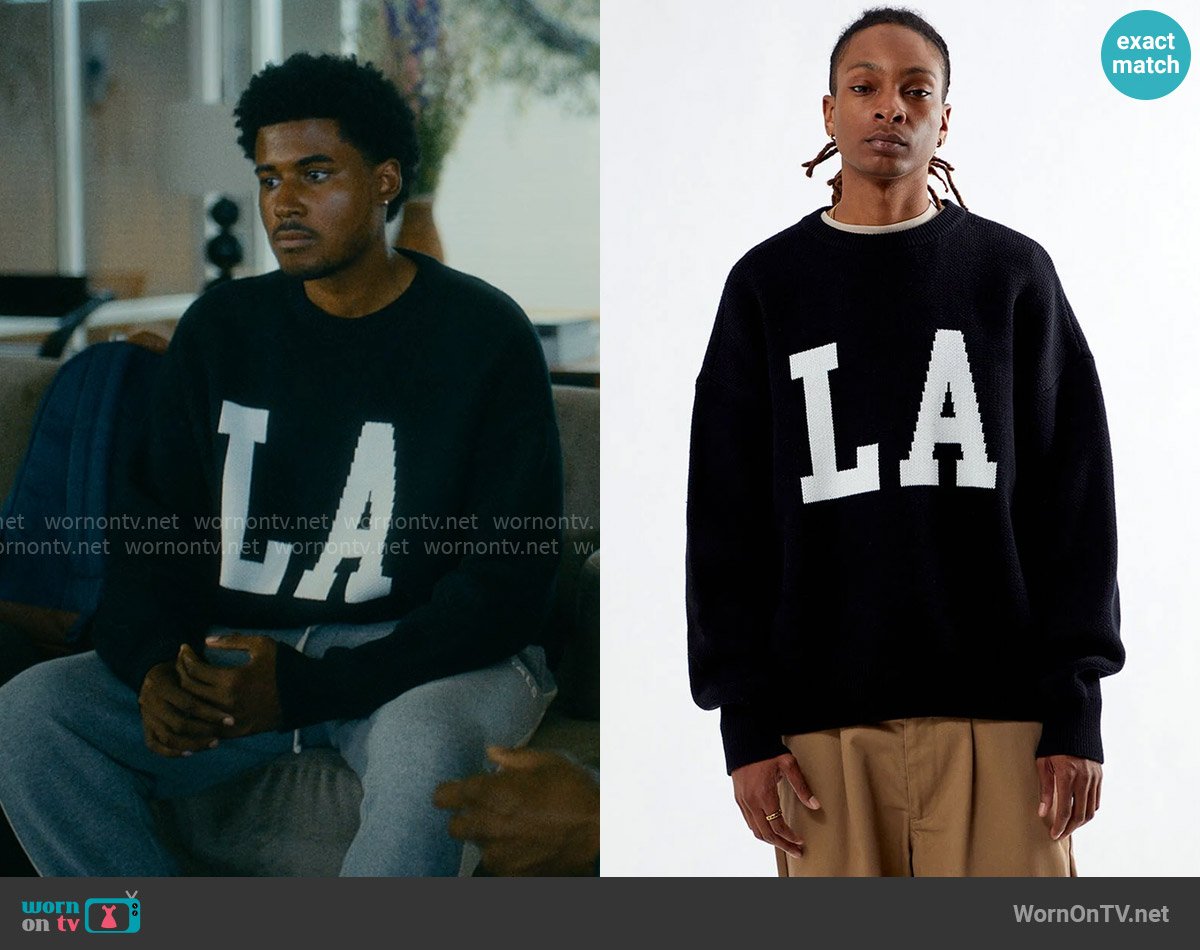 PacSun Los Angeles Crew Neck Sweater worn by Justin Edwards (Michael Cooper Jr.) on Forever