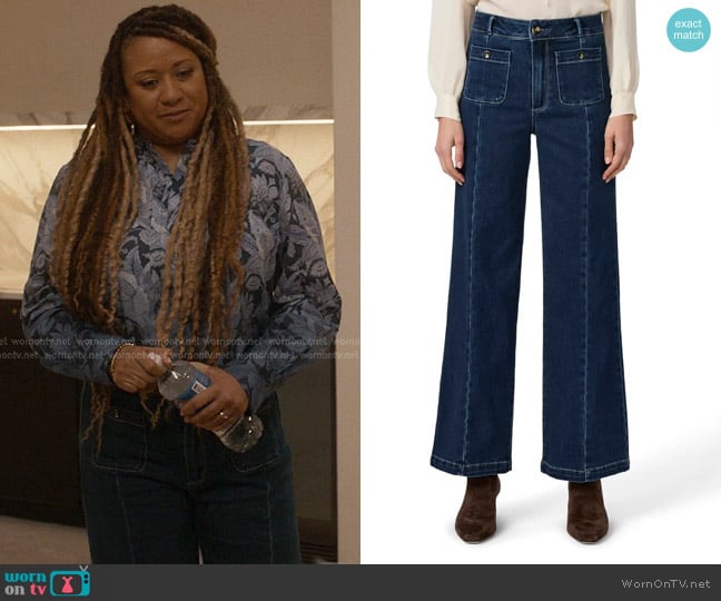 Paige Anessa Seamed High Waist Wide Leg Jeans in Rhea worn by Karen Wilson (Tracie Thoms) on 9-1-1