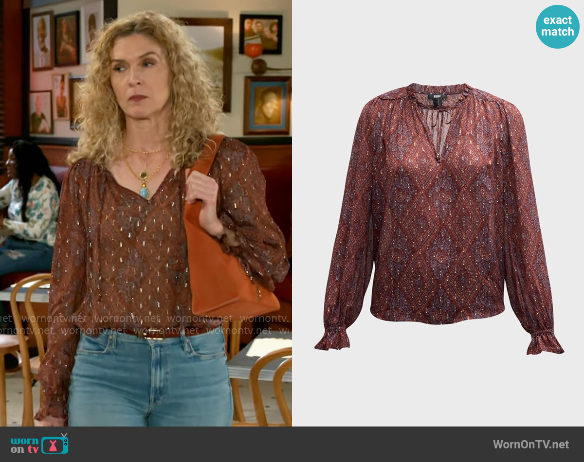 Paige Fia Blouse in Iced Slate Multi worn by Jan Morgan (Jerri Tubbs) on Beyond the Gates