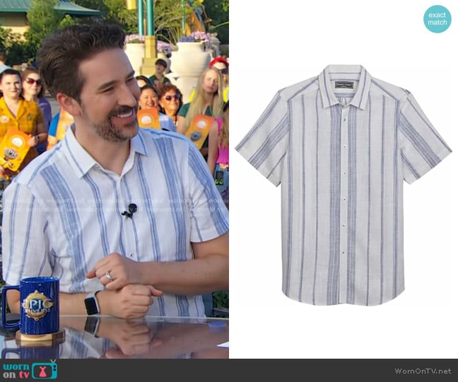 Paisley & Gray Slim Fit Variegated Stripe Short Sleeve Linen Sport Shirt worn by Joe Fryer on Today